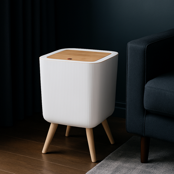 Square Frosted Plastic Dustbin with Wooden Legs