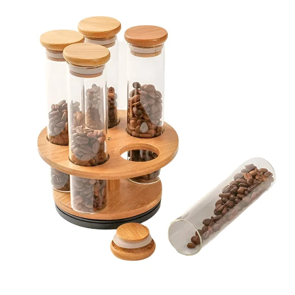 Bamboo Rotating Glass Tube Spice Rack - 6 Jars – HomeLux
