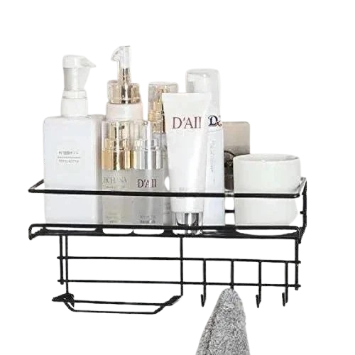 Bathroom Storage Shelf With Hooks & Soap Dish