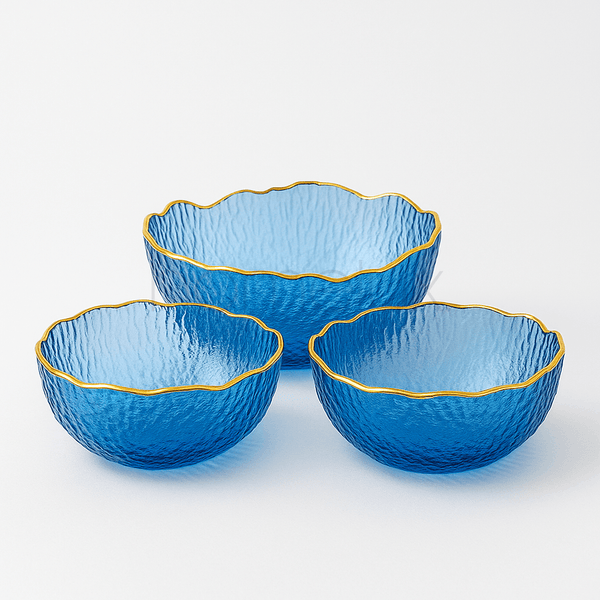 Sapphire Tide Ripple Glass Serving Bowl Set (7-Piece)