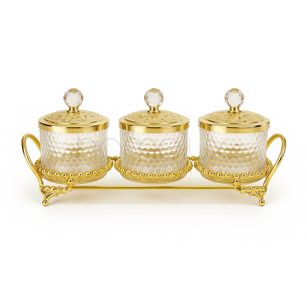 Golden Crystal 3-Piece Condiment Set with Stand