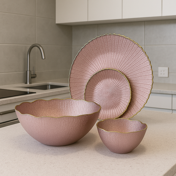 Glamorous Rose Gold/Pink Petal Serving Bowl and Plate Set (14 pieces)