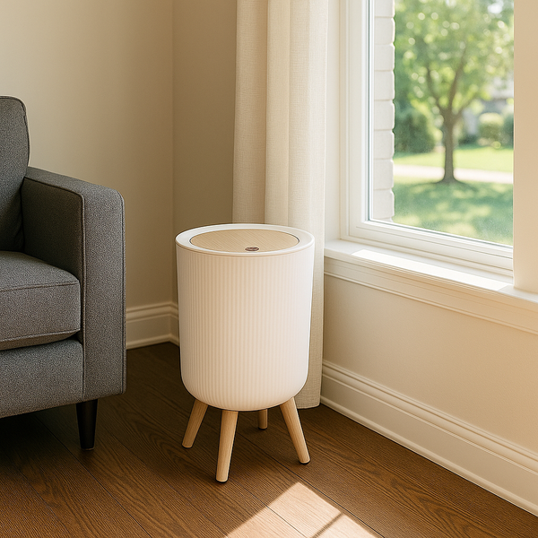 Plastic Dustbin with Wooden Tripod Legs