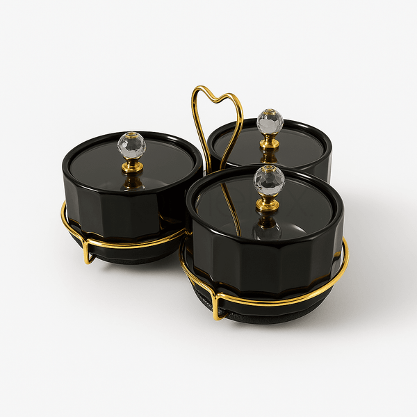 Black & Gold 3-Piece Heart Condiment Set