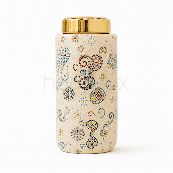 Elegant Ceramic Jar with Golden Lid