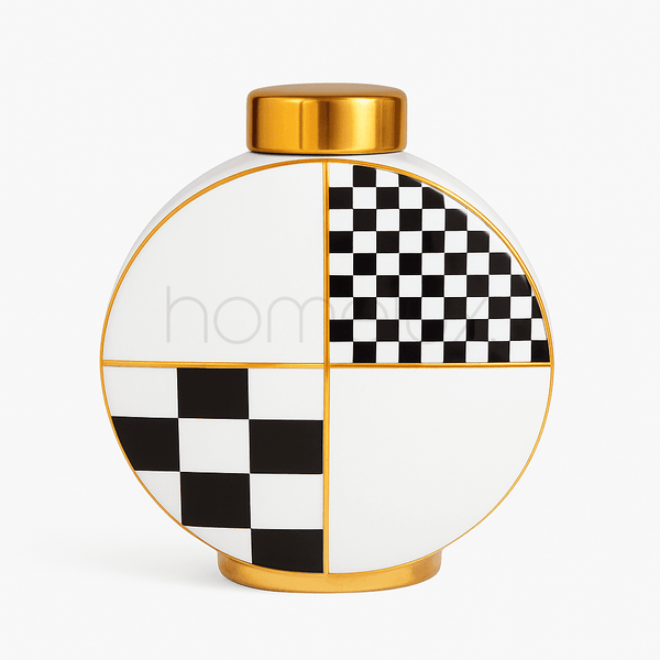 Golden Lid Round Geometric Ceramic Candy Jar