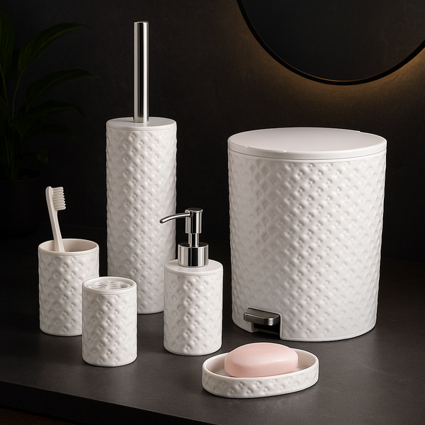 White Textured Design Bathroom Set (8pcs)