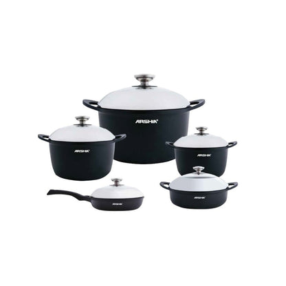 Arshia Premium 10pcs Die Cast Cookware Set Black