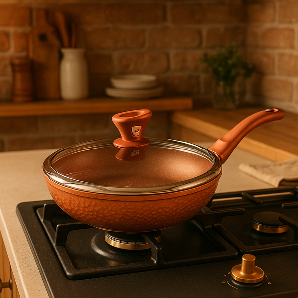 The Copper Deep Frying Pan with Lid 28cm