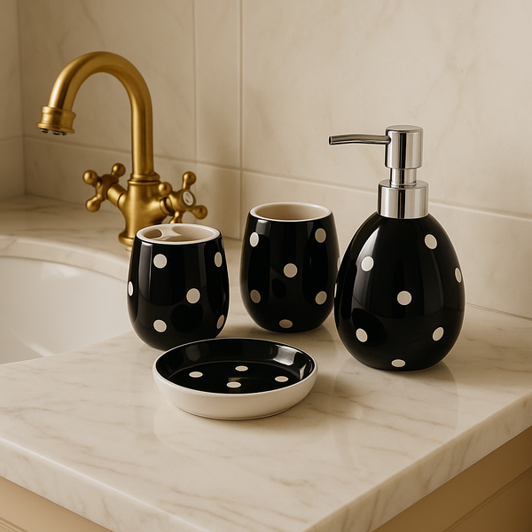 Retro Black and White Polka Dot 4-Piece Bath Accessory Set
