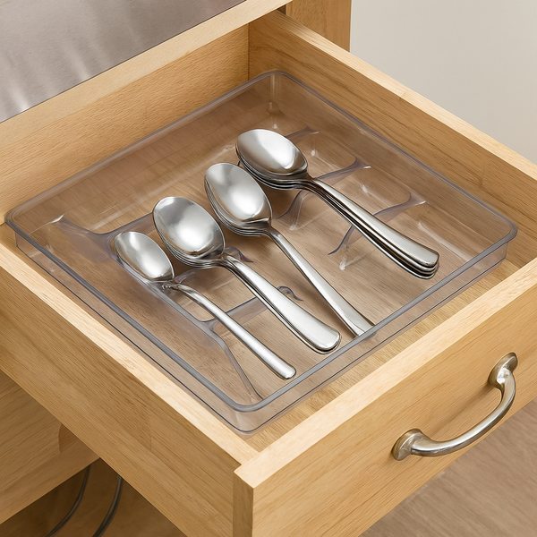 Transparent 5-Compartment Cutlery Organizer Tray