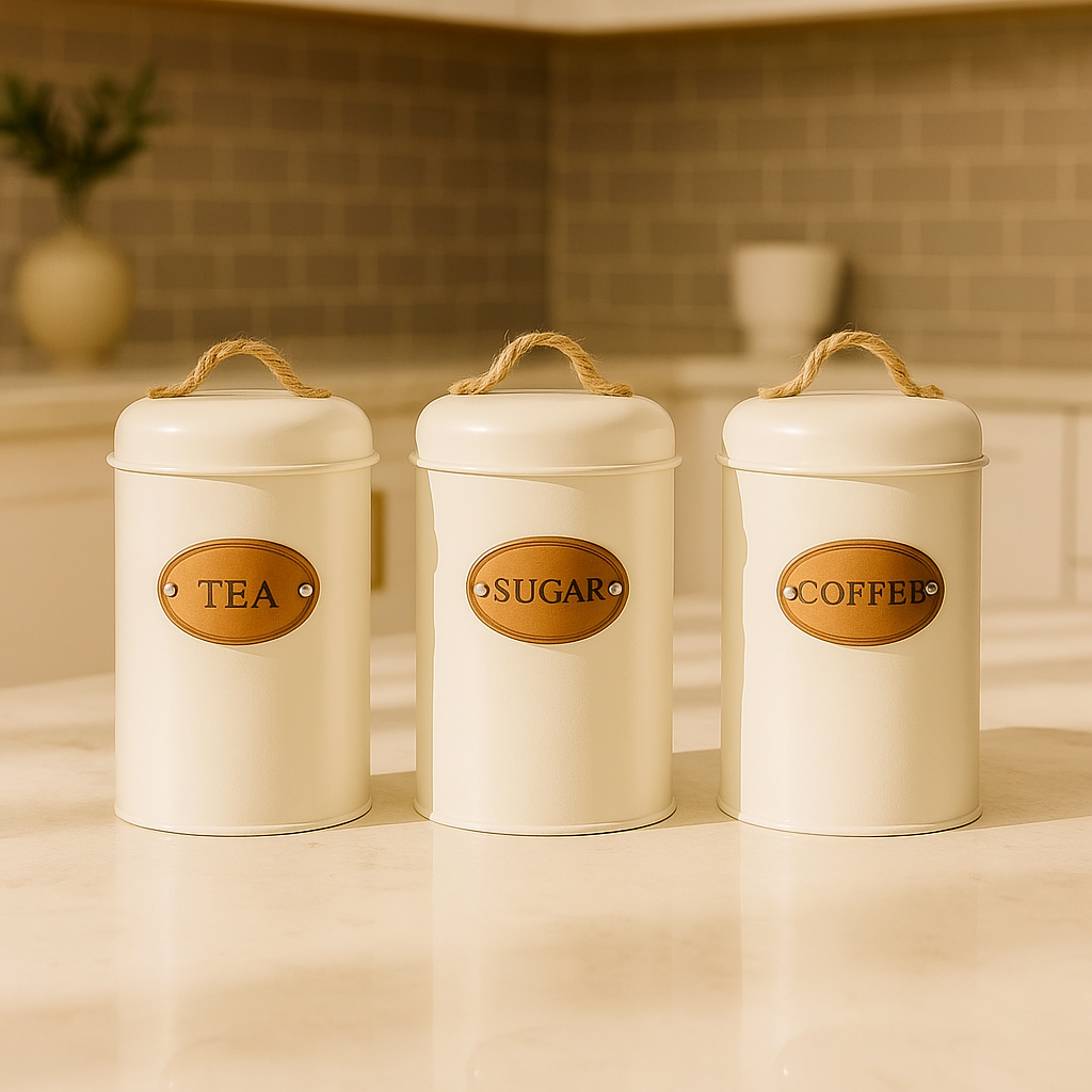 Rustic Kitchen Canister Set - White