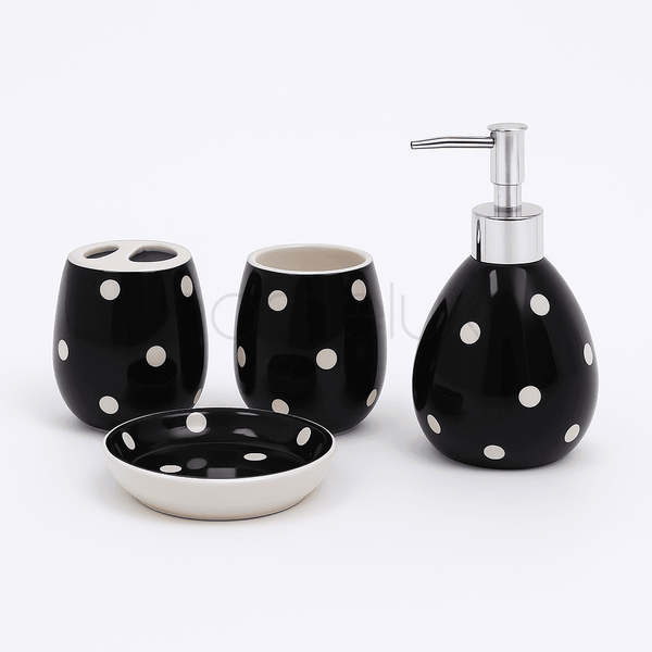 Retro Black and White Polka Dot 4-Piece Bath Accessory Set