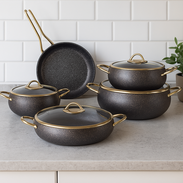 The Obsidian Speckle 9-Piece Cookware Set - Black