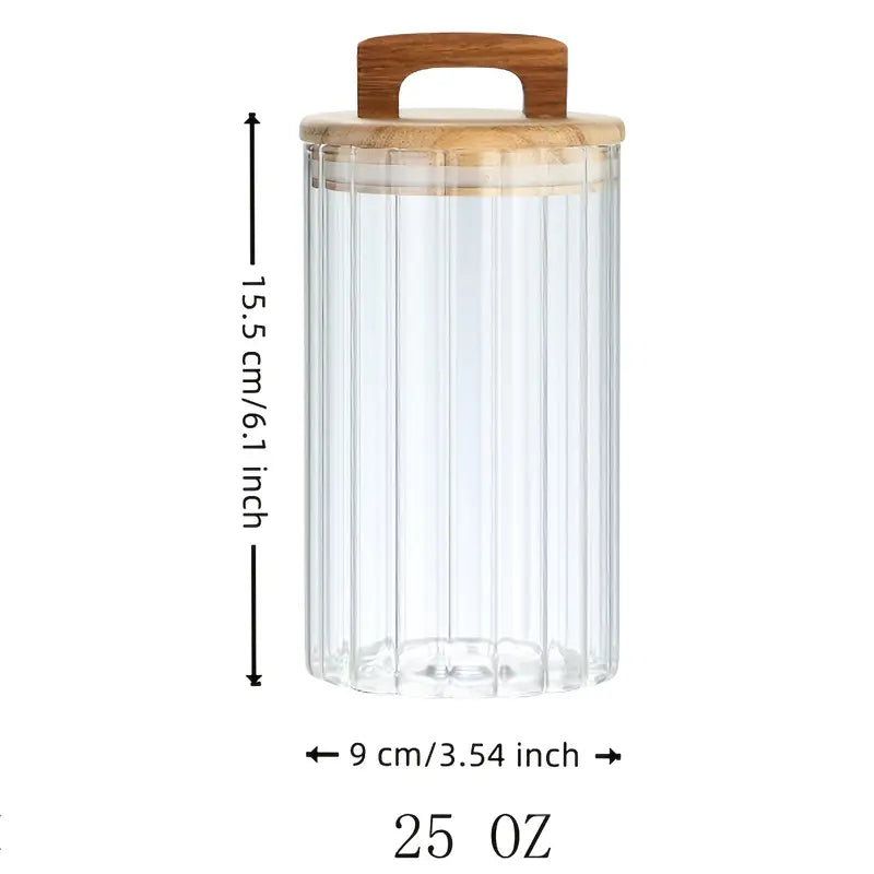 Striped Glass Seasoning Jar With Bamboo Lid