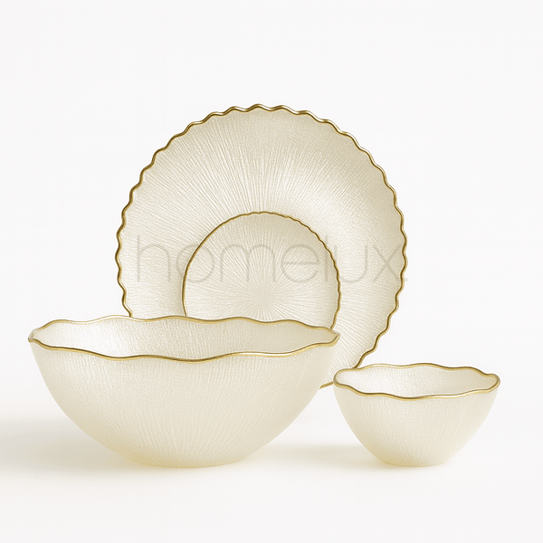 Ethereal White and Gold Textured Petal Serving Set (14 pieces)