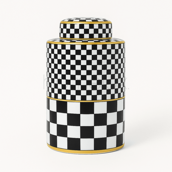 Black & White Checkered Ceramic Candy Jar