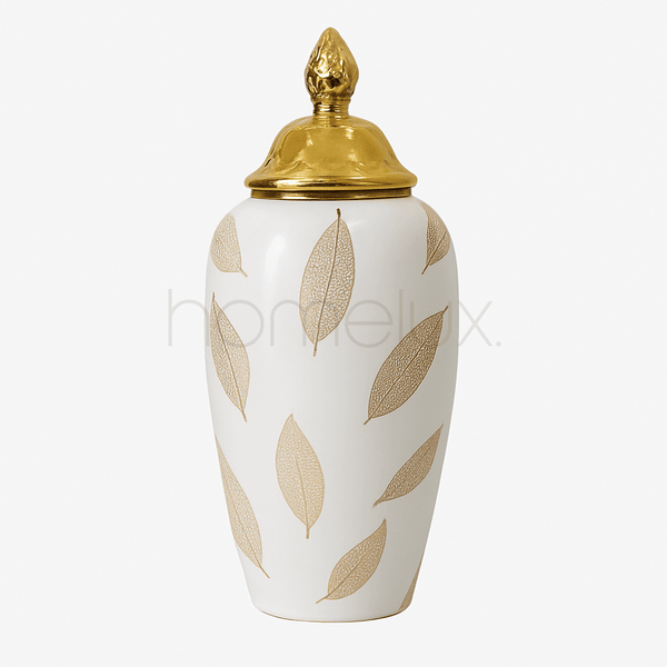 White & Gold Filigree Leaf Jar