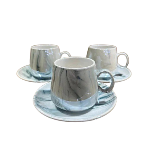 Ceramic Cups With Saucers - Marble Style
