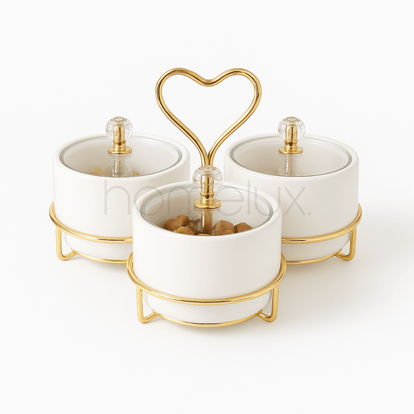 Elegant Heart Handle 3-Piece Ceramic Serving Set