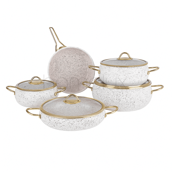The Obsidian Speckle 9-Piece Cookware Set - White
