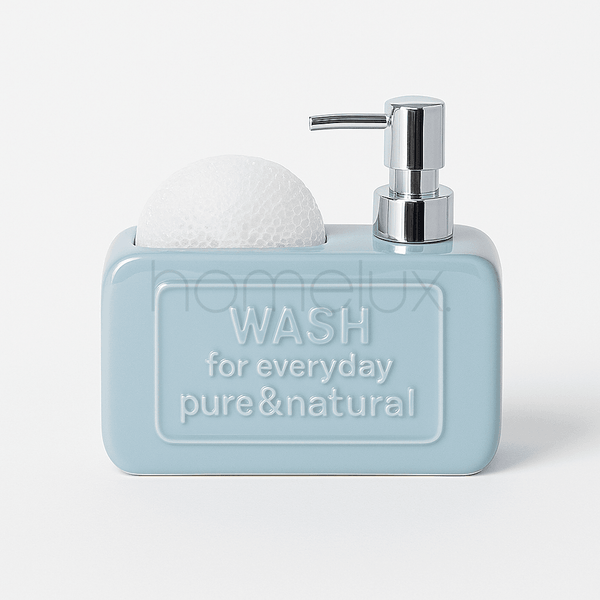 Minimalist Ceramic Pump Dispenser with Sponge Caddy