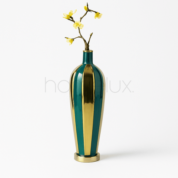 Gilded Stripe Vase with Blossom