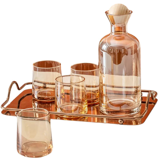 Water Glass & Jugs With Ball Lid Gold ( Set of 7)