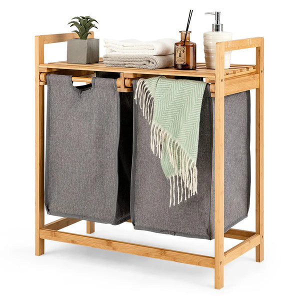 Bamboo Laundry Hamper With Dual Compartments