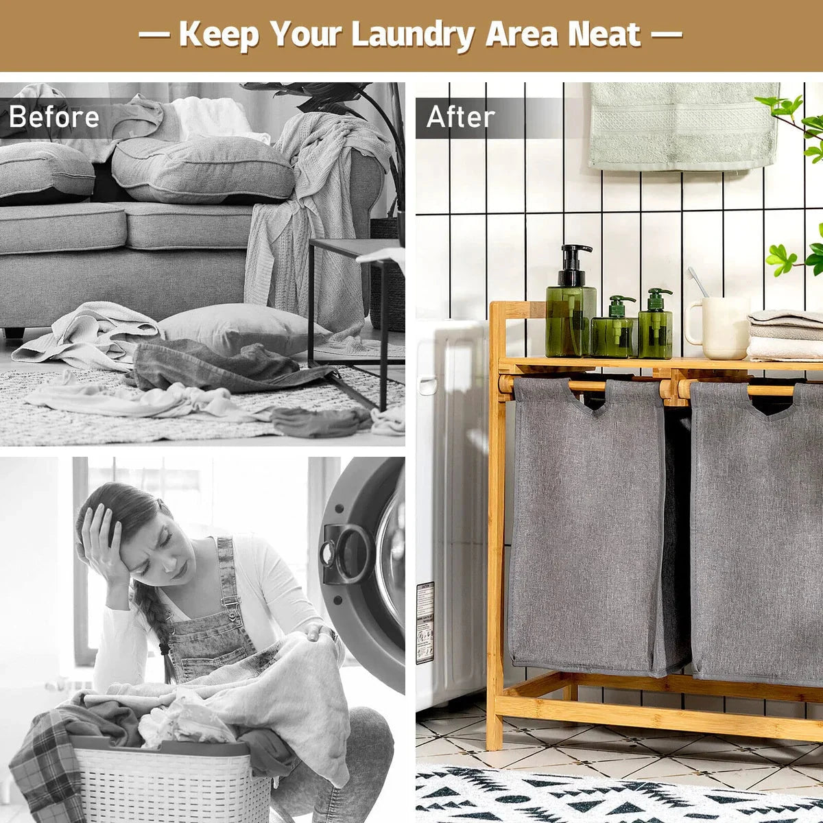 Bamboo Laundry Hamper With Dual Compartments