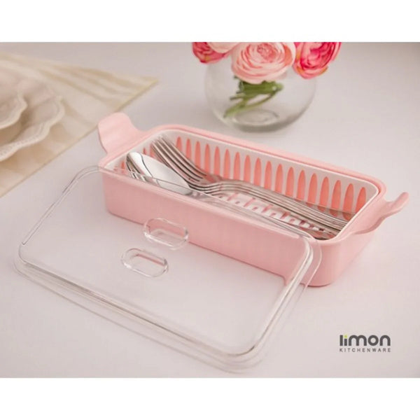 Cutlery Box with Lid and Drain