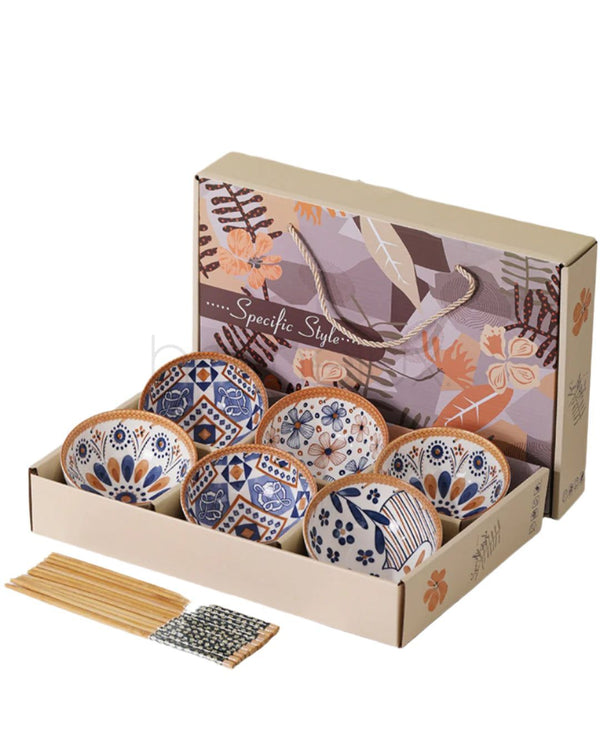 Japanese 6-Piece Bowl Set with Chopsticks