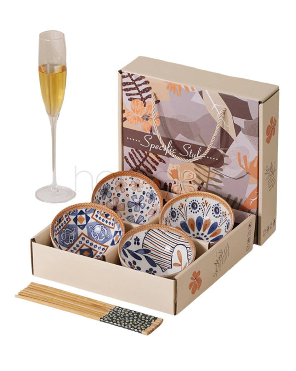 Japanese 4-Piece Bowl Set with Chopsticks