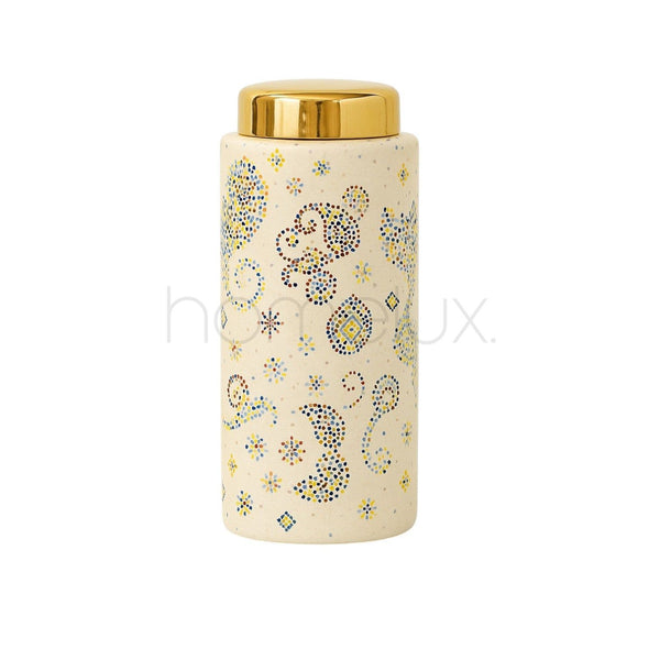 Premium Tall Ceramic Jar with Golden Lid