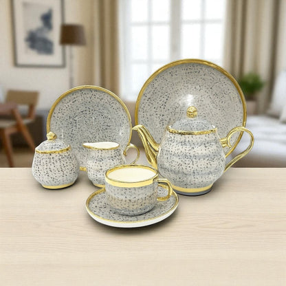 24-Piece Luxury Grey & Gold Tea Set