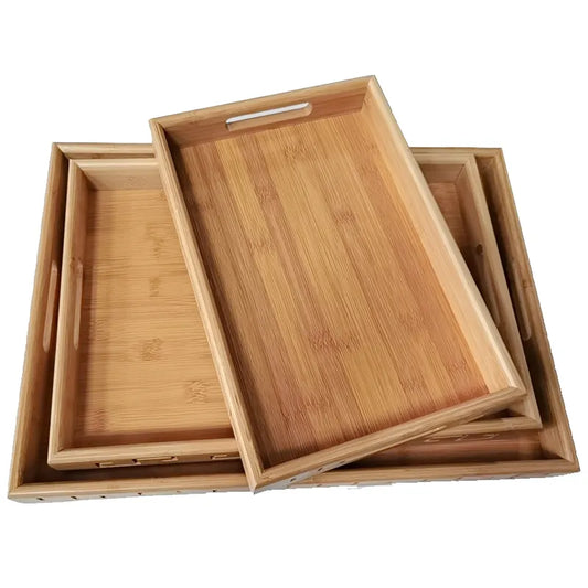 Wood Bamboo Tray Set of 3