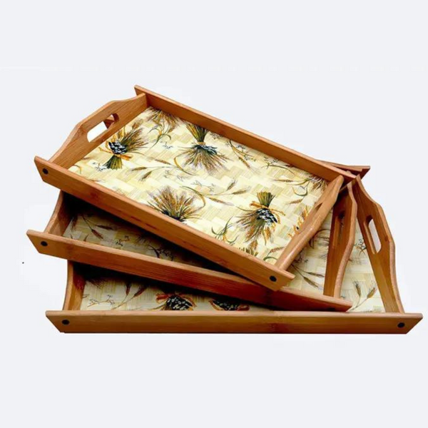 3 Pcs Bamboo Wooden Tray